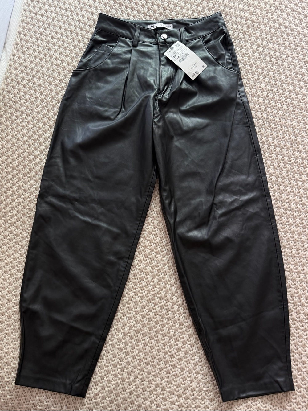 Zara Women’s Black Faux Leather Relaxed Jeans